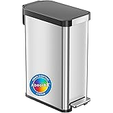 iTouchless SoftStep EXP 50 Liter / 13.2 Gallon Slim Step Pedal Kitchen Trash Can with Odor Filter, Soft Close Lid, Stainless Steel Recycling Bin, Dent-Proof Plastic Lid, for Home Office Work Business