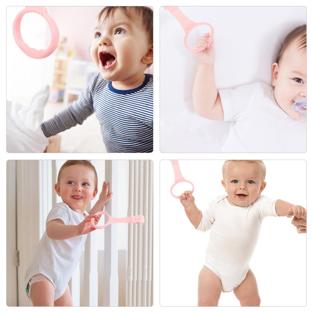 SAFIGLE 4pcs Pull up Rings Standing Walker Crib Tool Ring Playpen Crib Hook Help Stand Up Walking Training Tool for Newborn Pink Supplies