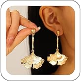 Zeshimb Vintage Ginkgo Leaf Earrings Long Leaf Dangle Earrings Boho FLower Petal Drop Earrings Gold Geometric Statement Earring Jewelry for Women