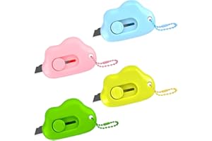 Muclip Cloud Retractable Box Cutter 4 Pack - With Key Rings,Safe Auto-Retract Design,Mini Paper Cutter for Box,Packages,Mail,Envelopes,Portable Keychain Letter Opener for Home,Office,Travel