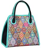 QOGiR Reusable Insulated Neoprene Lunch Bag Tote Purse Boxes-The Unique Design of National Style for Women Girls and Teen Girls (Black Diamond)