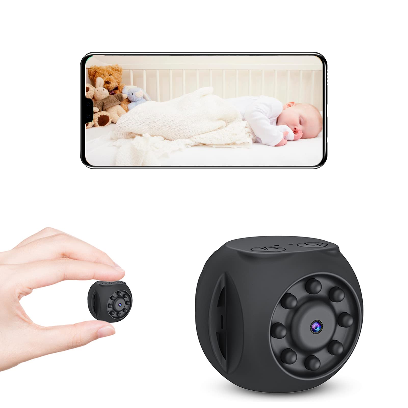 Mini Camera,HD 1080P WiFi Mini Hidden Camera with Night Vision,Baby Monitor Home Security Nanny Surveillance Tiny Portable Cam for Home Indoor Outdoor,Black