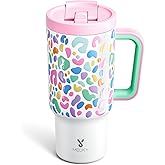 Meoky 32 oz Tumbler with Handle and Flip Straw, 100% Leakproof Tumbler with Lid and Straw, Stainless Steel Insulated Cup, Cupholder Friendly, Keeps Cold for 24 Hours (Leopard)