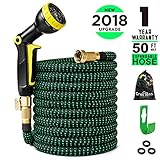 Greness Garden Hose 50 ft,Lightweight Expandable Garden Water Hose with 3/4 Solid Brass Fittings,Durable Outdoor Gardening Flexible Hose for Yard,Expanding Garden Hoses 9 Function Spray Nozzle