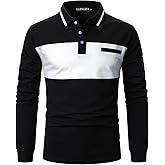 LUJENGEFA Mens Polo Shirts Short/Long Sleeve Casual Color Block Golf Polo T Shirt Stylish Contrast Collar Cotton Tops for Men