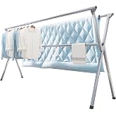 Vikaqi Clothes Drying Rack 95 Inches Folding Outdoor Indoor, Drying Rack Clothing Collapsible, Foldable Laundry Drying Rack, Heavy Duty Stainless Steel Clothesline, 20 Hooks 12 Clips