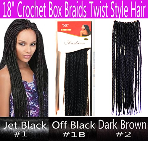18" Hand Crochet Braids Hair Box Braid Style Senegalese Extension, Length 18", 2 pack 100g Color #1B Off Black
