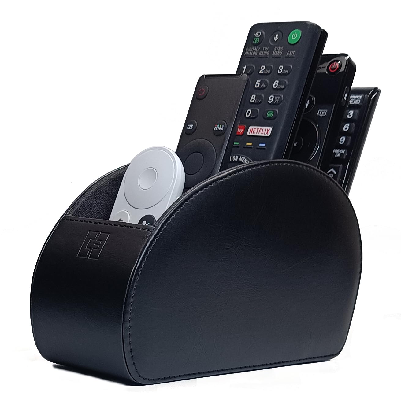 Remote Control Holder with 5 Pockets TV Remote Control Tidy and Organiser, Black PU Leather Living Room and Bedroom Storage Caddy Box CEG-10 by Connected Essentials