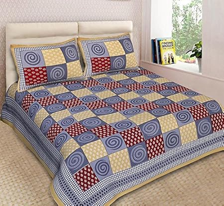 Jaipur to Home 100% Cotton Rajasthani Tradition King Size Double Bedsheet with 2 Pillow Cover - Multi, 19