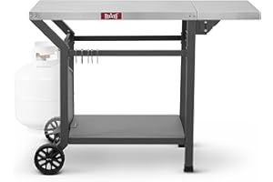 Feasto Movable Grill Table with Folding Side Table, Pizza Oven Table as BBQ Food Prep Cart with Undershelf for Outdoor & Indoor Use, 43" L x 20" W Stainless Steel Tabletop, Gray