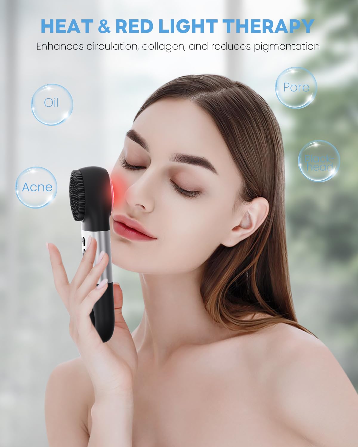 CozyZen Facial Cleansing Brush, IPX7 Waterproof and Rechargeable Silicone Face Scrubber, Heat & Cold Massage for Men & Women (Black)