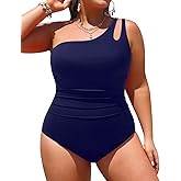 Aqua Eve Plus Size One Piece Swimsuit One Shoulder Bathing Suit Tummy Control Keyhole Swimwear