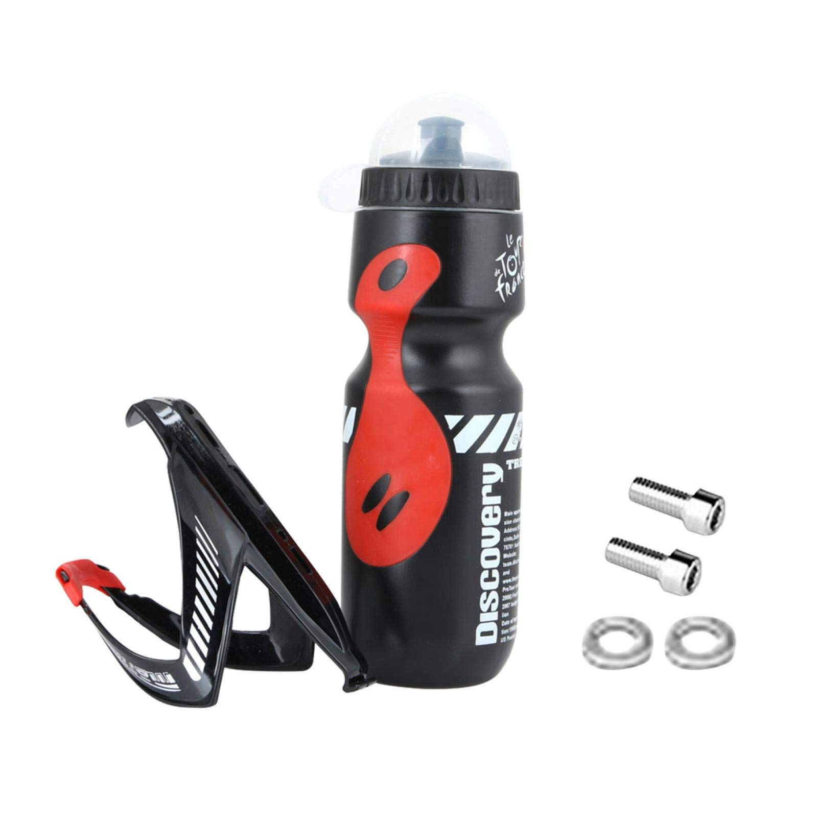 GeKLok Bike Water Bottle Cage and 21oz Premium Sports Bottle, Bike Water Bottle Set Lightweight Bike Bottle Holder(Black)