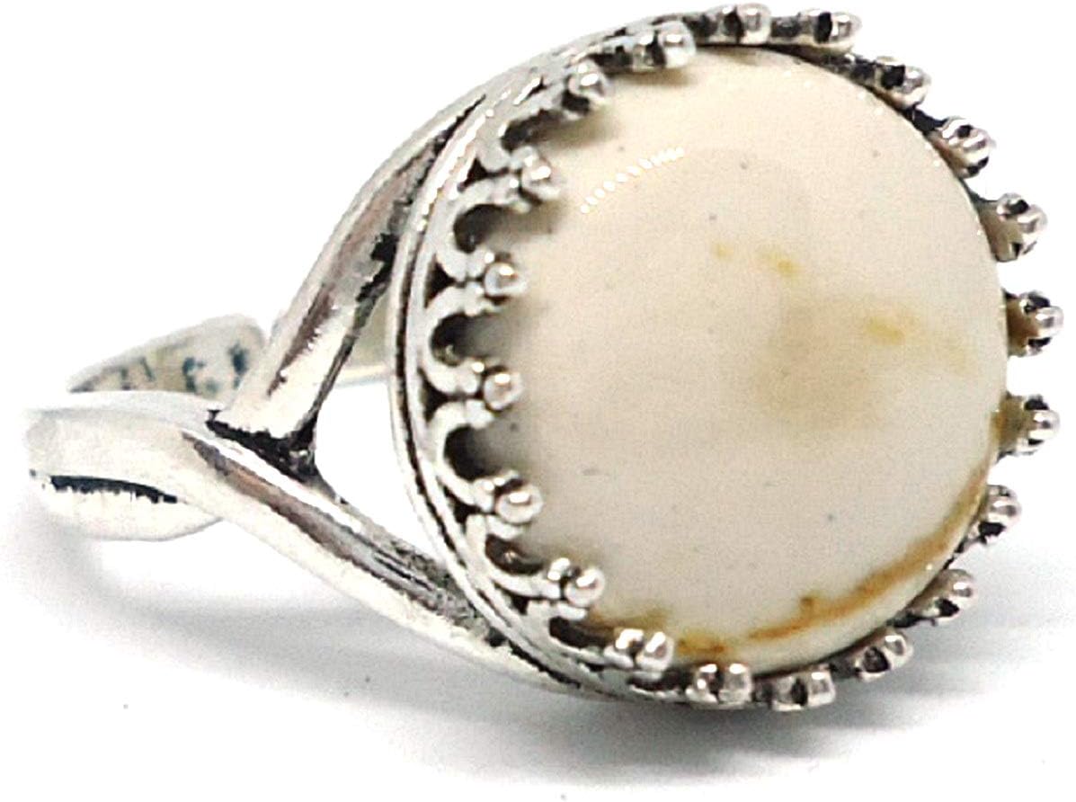 Lady Stardust Vintage Style Antique Silver Plated Adjustable Ring with Mookaite Jasper Gemstone Cabochon