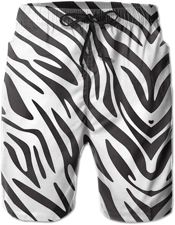 Zebra Print Men's Drawstring Boardshort Swim Trunk Classic Summer Beach