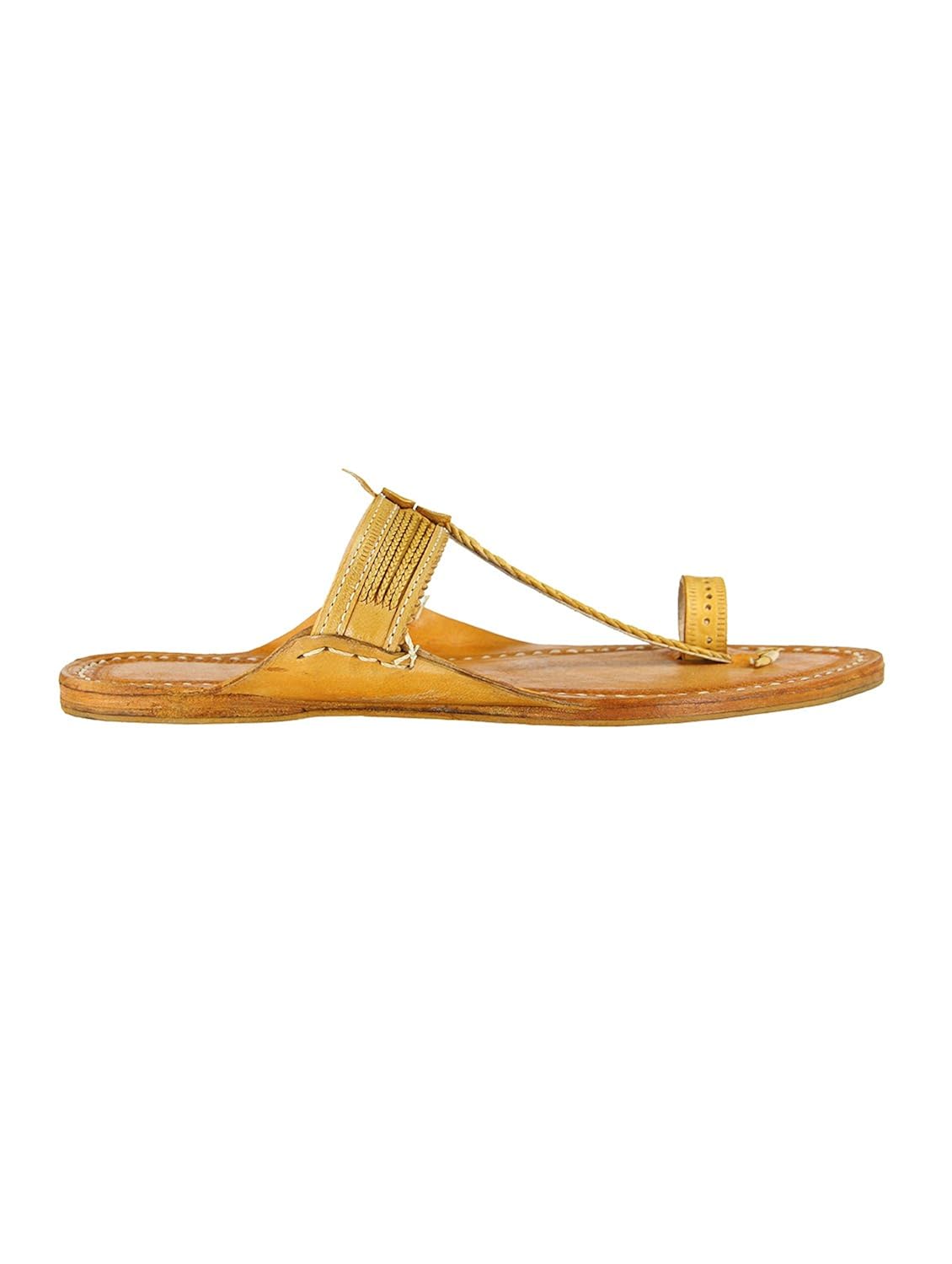 ekolhapuri authentic, light yellow authentic handmade genuine leather kolhapuri chappal for women