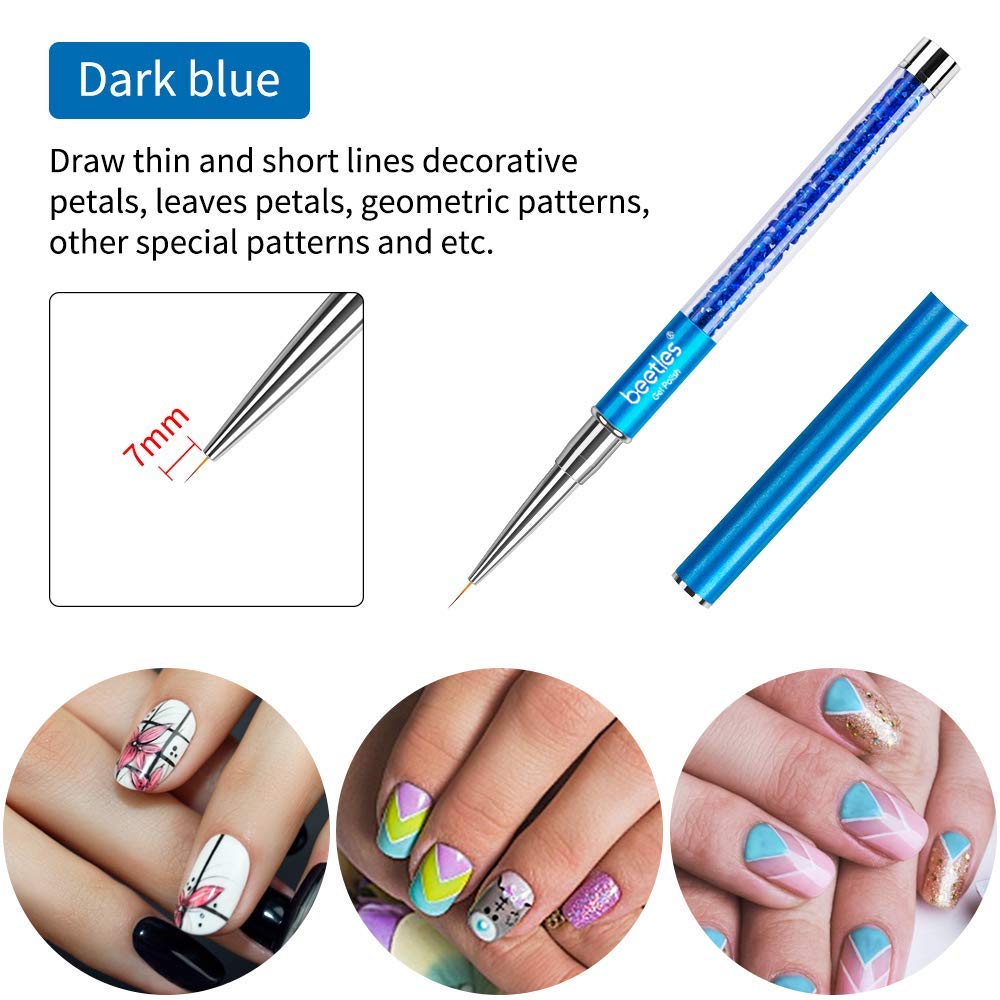 Nail Art Liner Brushes, Beetles UV Gel Painting Nail Art Design Brush Pen Set Diamond application Rhinestone Handle, Nail Dotting Painting Drawing Pen Size 5/7/9/11/20mm, 5Pcs : Beauty