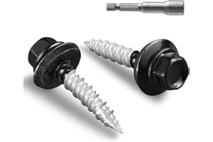 Bnuok Metal Roofing Screws #10 × 1 Inch, 80pcs Black Ruspert Coating Hex Head Roofing Screws with Rubber Washer, Self Starting Metal to Wood Siding Screw