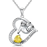 SIMONLY Sloth Necklace 925 Sterling Silver Crystal Citrine Necklace Sloth Jewelry Christmas Birthday Gifts for Women Mom Daughter