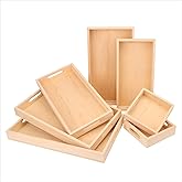 Geytetqi 7 PCS Wooden Nested Serving Trays with Handles- Rectangular Wood Crafts Trays for Organizing, Wooden Serving Trays for Serving, Kitchen, Breakfast, Parties and Home Decor