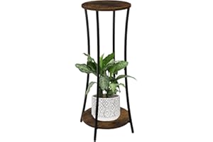 YINMIT Plant Stand Indoor,2 Tier Round Potted Holder Rack,Flower Pot Stand Shelf,Round Supports Rack,Corner Plant Shelf for Balcony Garden Patio Living Room,Brown