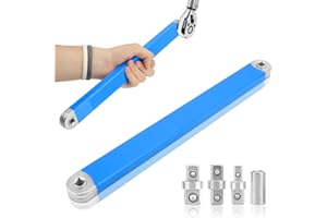 Offset Extension Wrench, 15" Heavy Duty Extension Wrench with 1/2" 1/4" 3/8" Square Drive Adapters and 1/4" Socket, High Carb