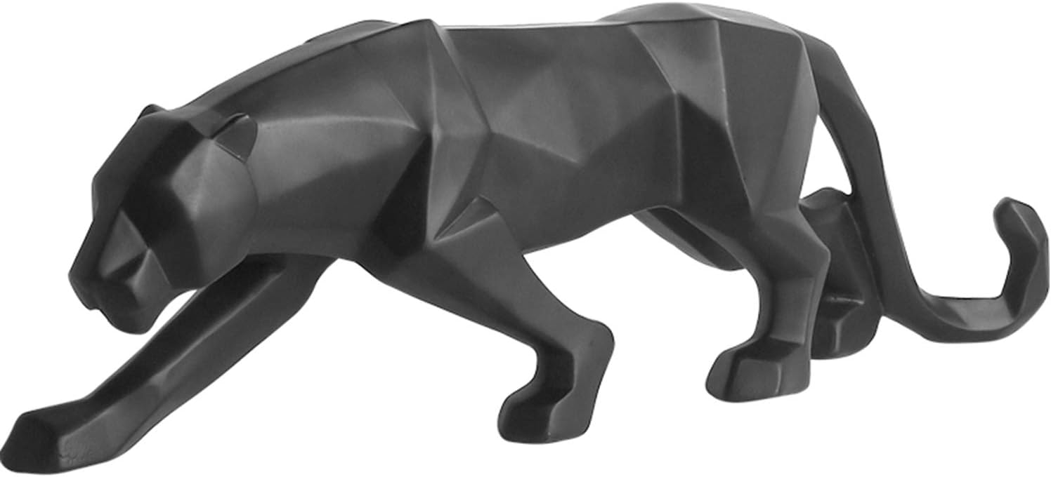 WYSBAOSHU Creative Abstract Panther Sculpture Resin Geometric Leopard Statue Wildlife Craft Decoration Gift (Black Panther)