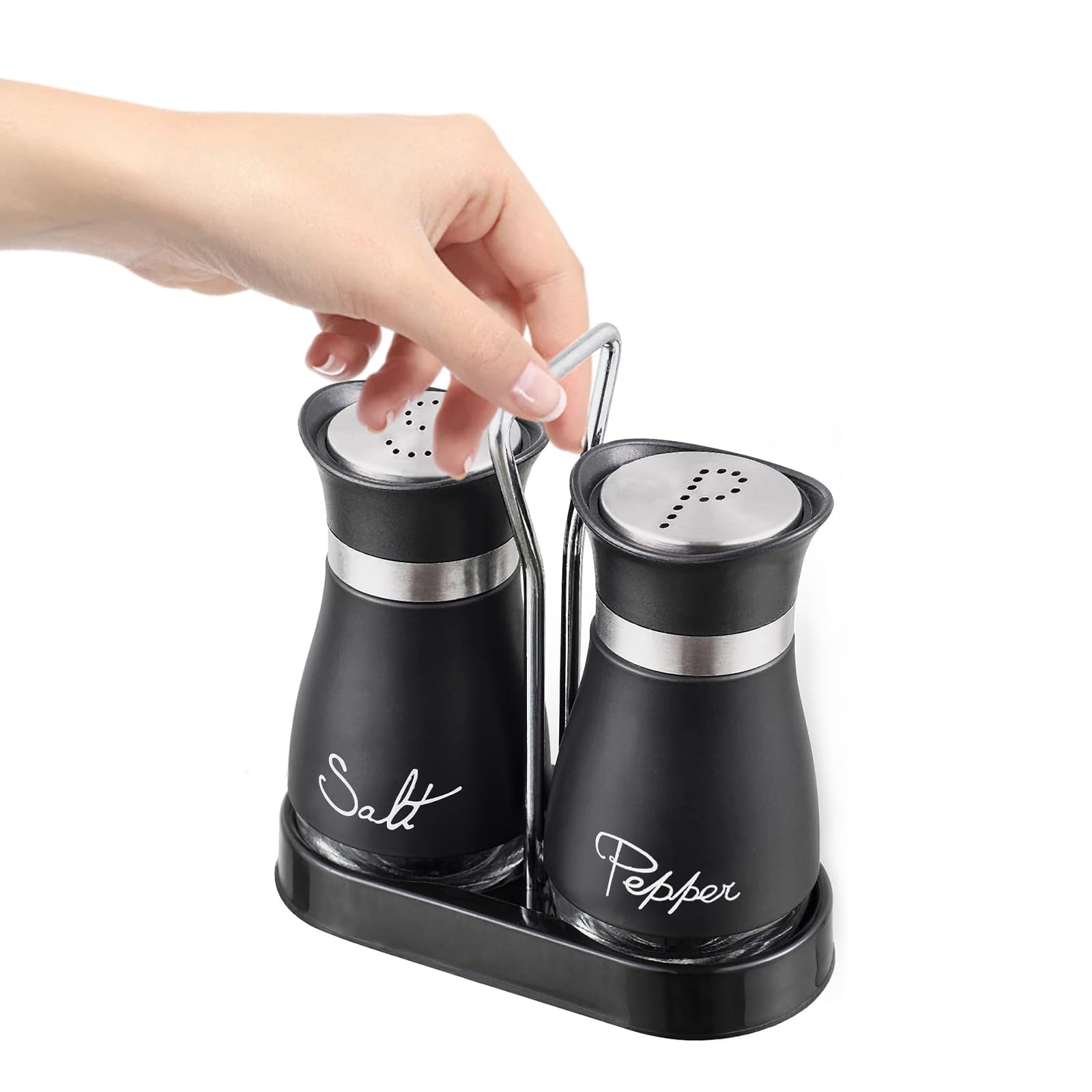 Woeau Black Salt and Pepper Pot Sets - Black Salt and Pepper Pots,Salt and Pepper Shaker Set,Pack of 2 Salt and Pepper Pots（Black）