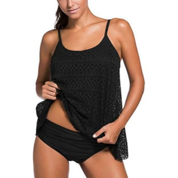 Amazon.com: Qianmome Womens Layered Lace Mesh Swimsuit Solid