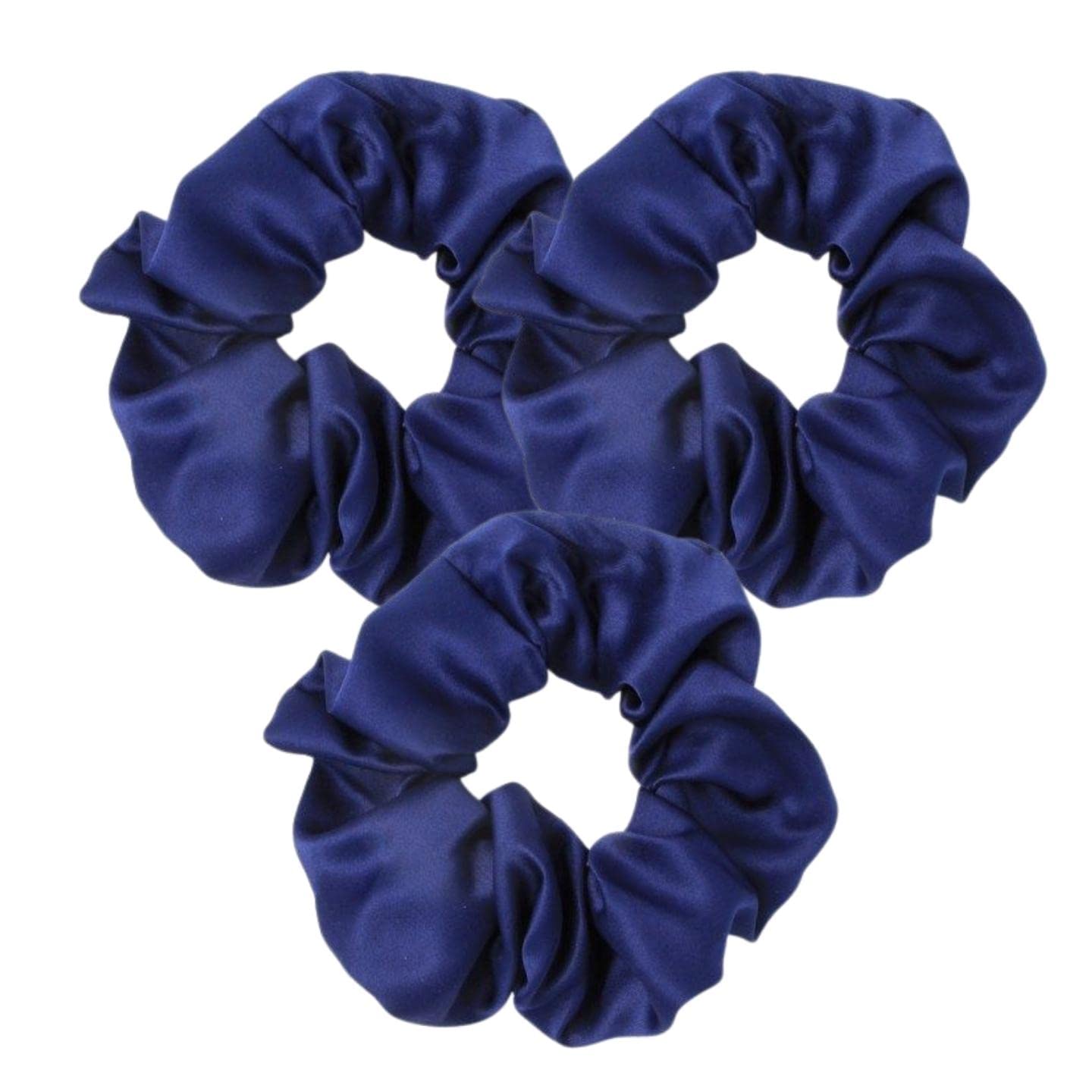 Topkids Accessories Satin Scrunchies Scrunchie Satin Hair Scrunchies Non-slip Ponytail Holders Hair For Women, Ladies, Girls - Pack of 3 (Navy)