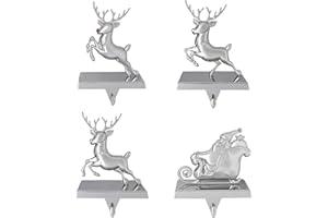 K9King Christmas Stocking Holder Set of 4 - Santa’s Sleigh Rudolph The Red Nose Reindeer Christmas Decorations Decorative Metal Hanger for Stockings Holiday Mantle Decor