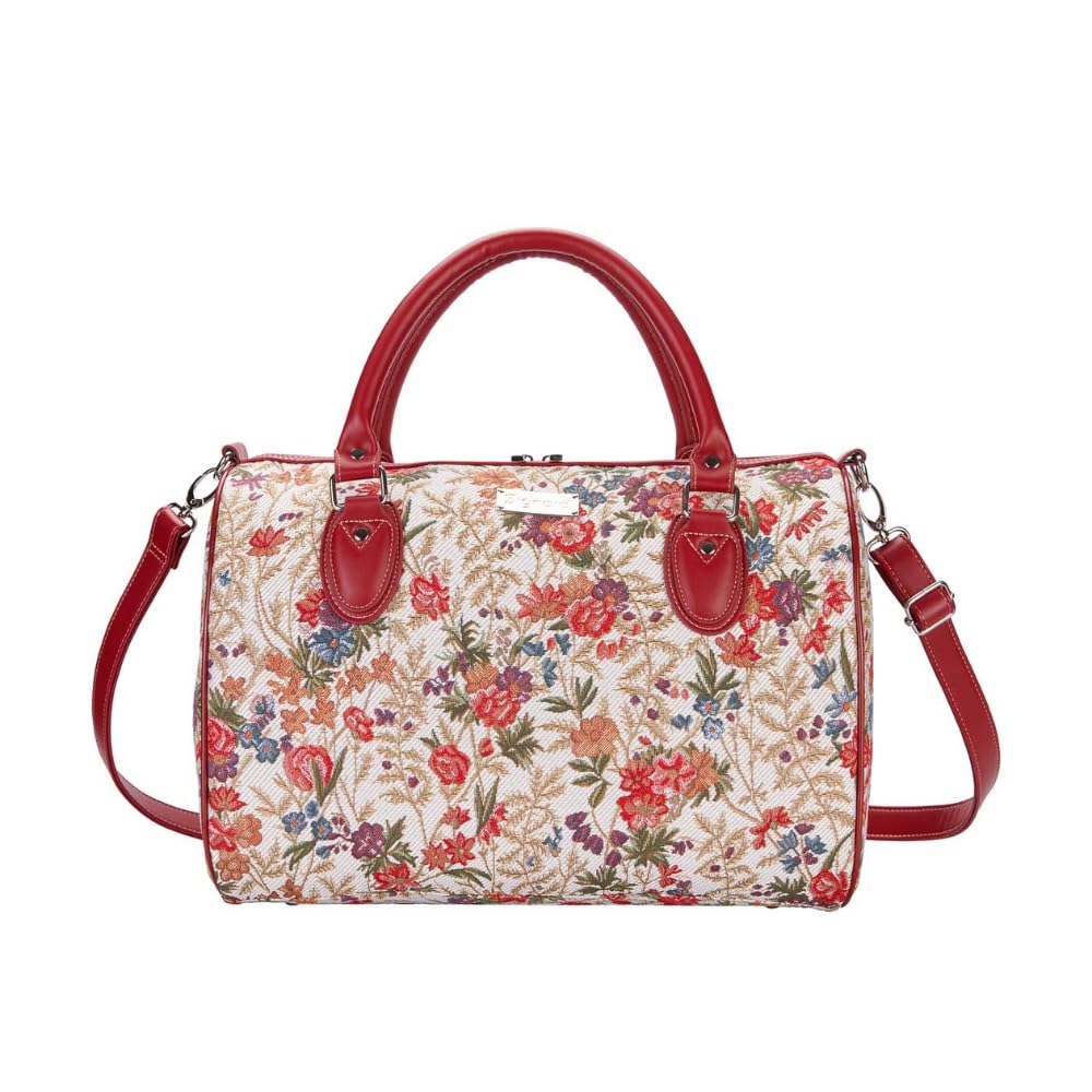 Signare Tapestry Duffle Bag Overnight Bags Weekend Bag for Women (Flower Meadow; TRAV-FLMD)
