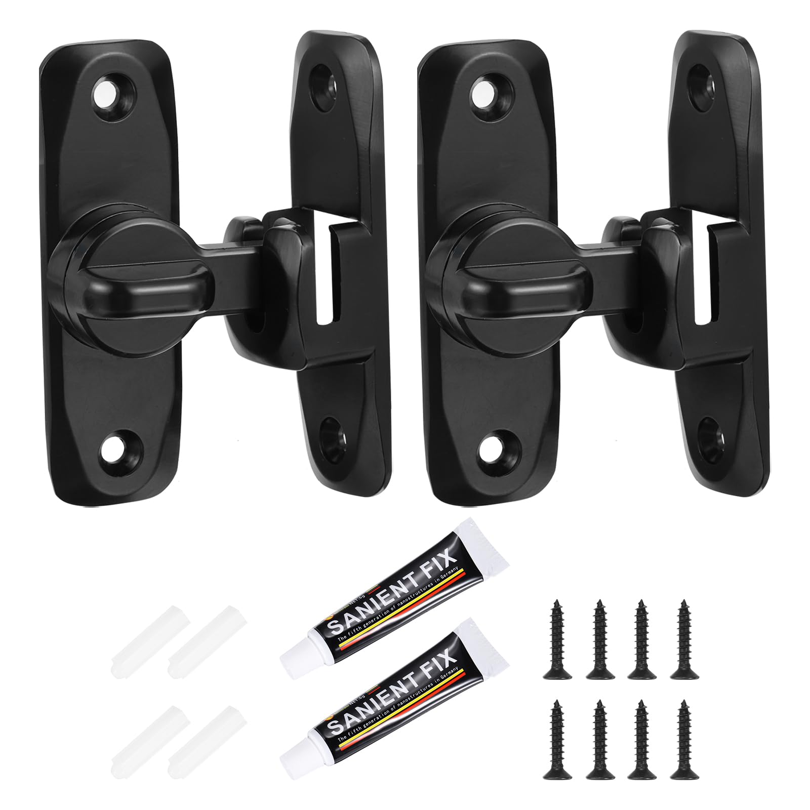 PATIKIL 2Pcs Barn Door Latches, 90/180 Degree Small Flip Gate Latches Hardware Sliding Door Latch Lock for Cabinets, Bathroom, Garden Doors, Black