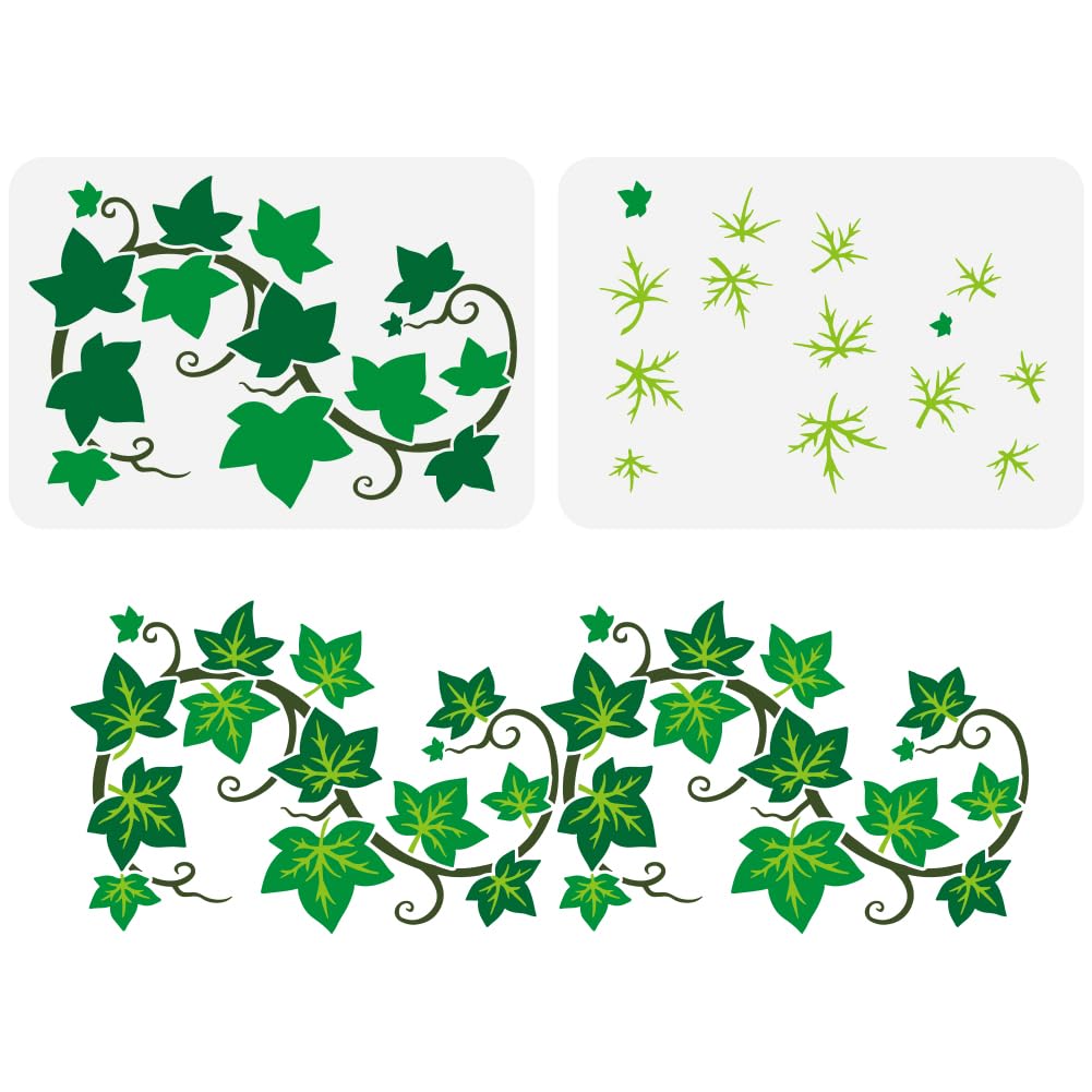 FINGERINSPIRE Pack of 2 Layered Ivy Stencils for Painting 21 x 29.7 cm Large Ivy Painting Stencil Reusable Leaves Drawing Template Plants Themes Stencil for Painting on Wood Fabric Canvas
