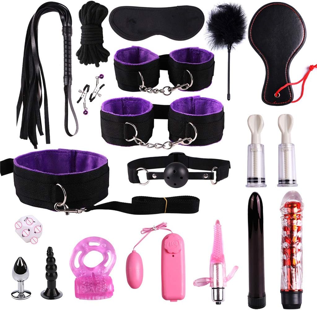 Guiseniour 19PCS/Set Leather Nylon Plush Bondige Set Restraints Bed Toys for Couples Getting 6 Love Games Play in Bedroom