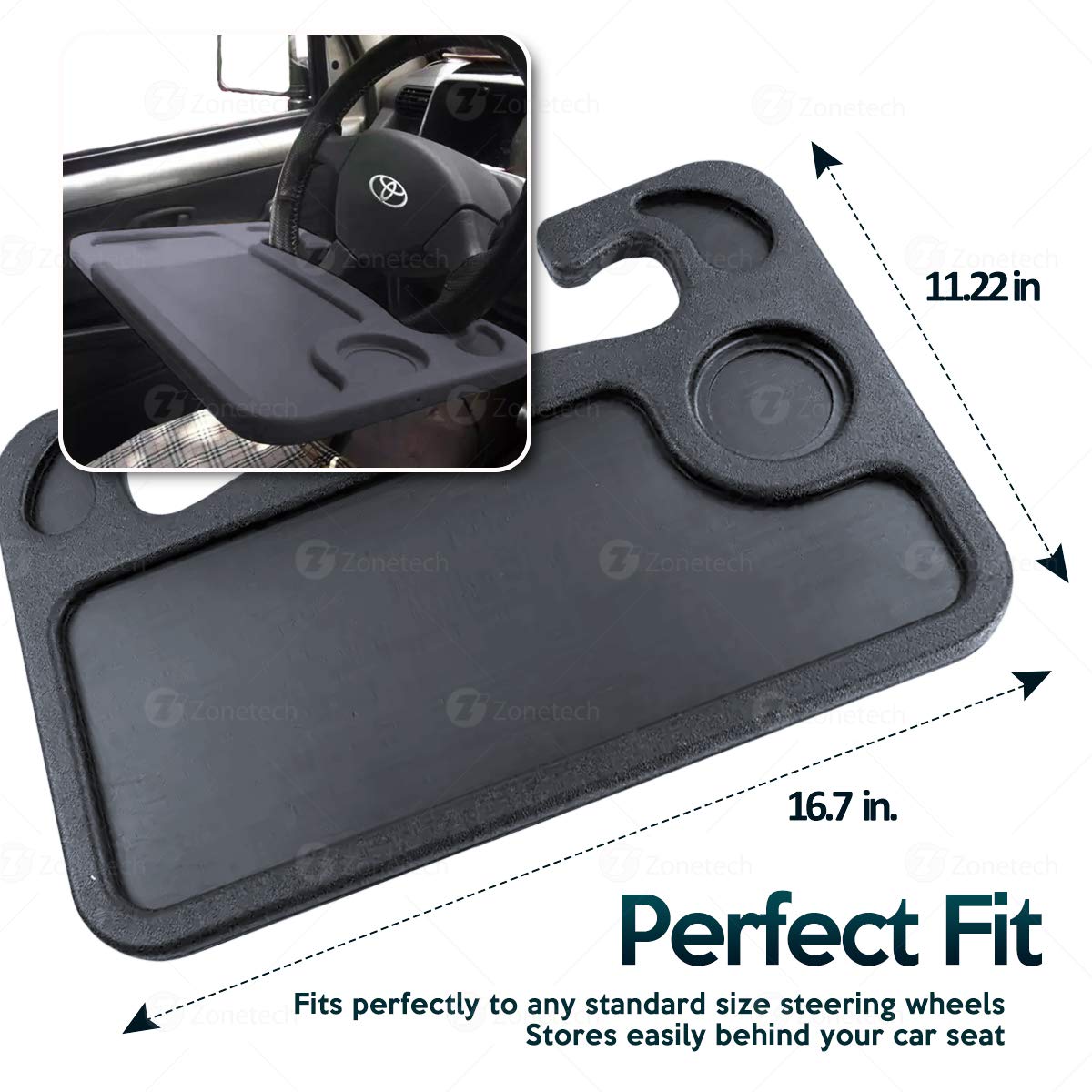 Zone Tech Gray Car Laptop and Food Steering Wheel Tray Holder Organizer