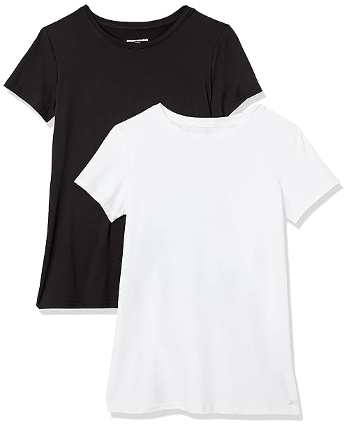 Amazon Essentials Women's Active Quick Dry Tech Stretch Short-Sleeve Crewneck T-Shirt (Available in Plus Size), Pack of 2, Black/Bright White, XX-Large