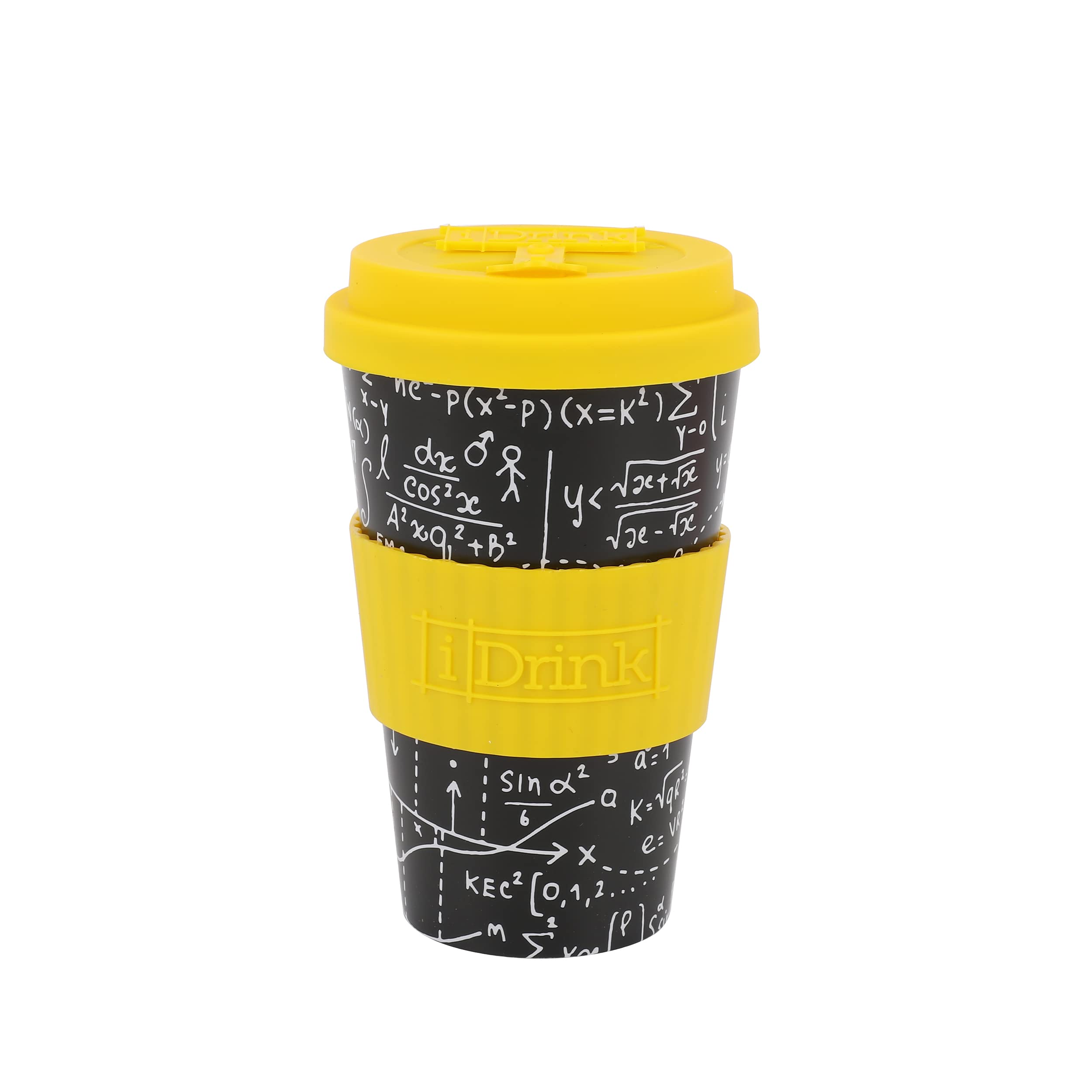 I-TOTAL IDRINK® - RPET Coffee Mug with openable Silicone Cap, Easy to Carry 435ml, Recycled Plastic Takeaway Mug 8.7 x 8.7 x 15cm Ergonomic 435ml (Math)