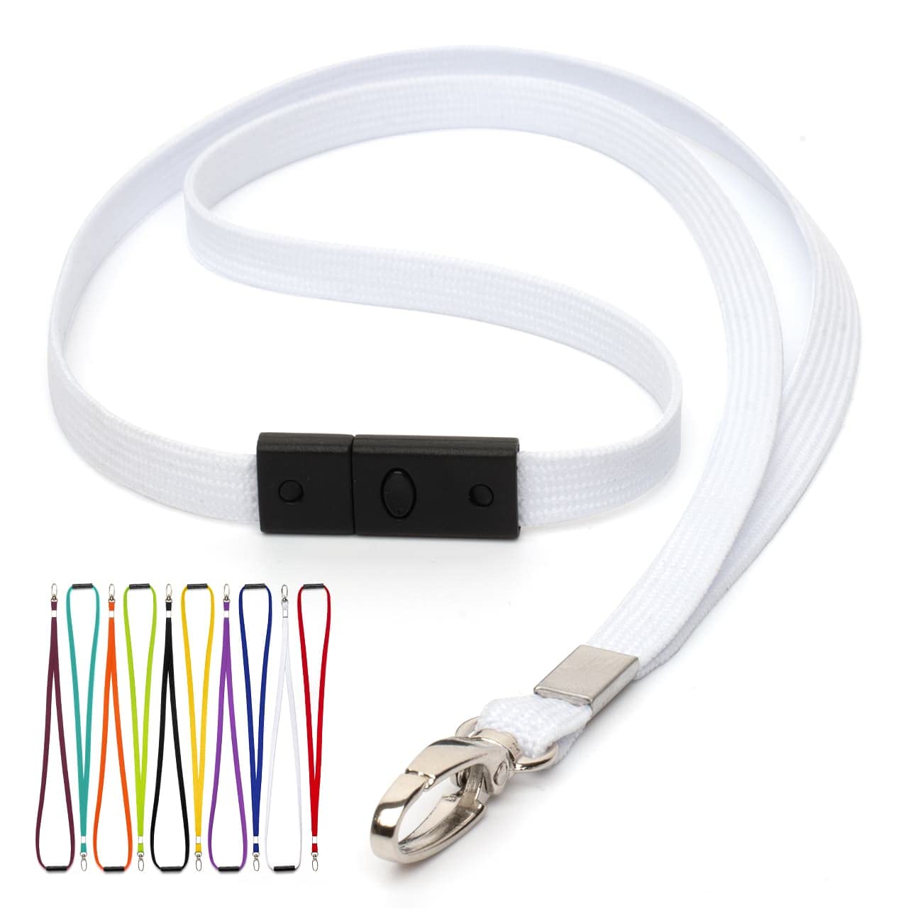 CKB LTD Breakaway Safety Lanyard Neck Strap Swivel Metal Clip for ID Card Holder with Quick Pull Release Design Lanyards Bulk Pack of 10pcs (White)