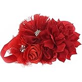 My Lello Headband Shabby Fabric Flower Cluster Baby - Infant - Toddler - Girl Stretchy Elastic Red