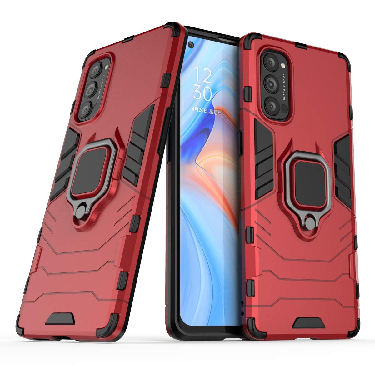 MRSTER Case for Oppo Reno4 Pro 5G Double Layer Reinforced Defense Shockproof Armour Bumper Cover with 360 Rotation Ring Stand for Oppo Reno 4 Pro 5G, HB Red โ image 1