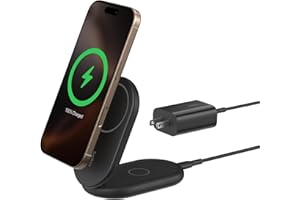 Belkin Magnetic Foldable Wireless Charging Stand 15W - MagSafe-Compatible Qi2-Certified Charger, Wireless Charging Stand for iPhone 16, Galaxy S25, & More - Standby Mode Ready w/PSU Included - Black