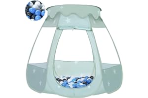 Wilhunter Baby Ball Pit for Toddler with 50 Balls, Kids Pop Up Play Tent for Girls, Princess Toys Gifts for Children Indoor & Outdoor Playhouse (Celadon: Gray/White/Babyblue, 109x90cm/50 Balls)