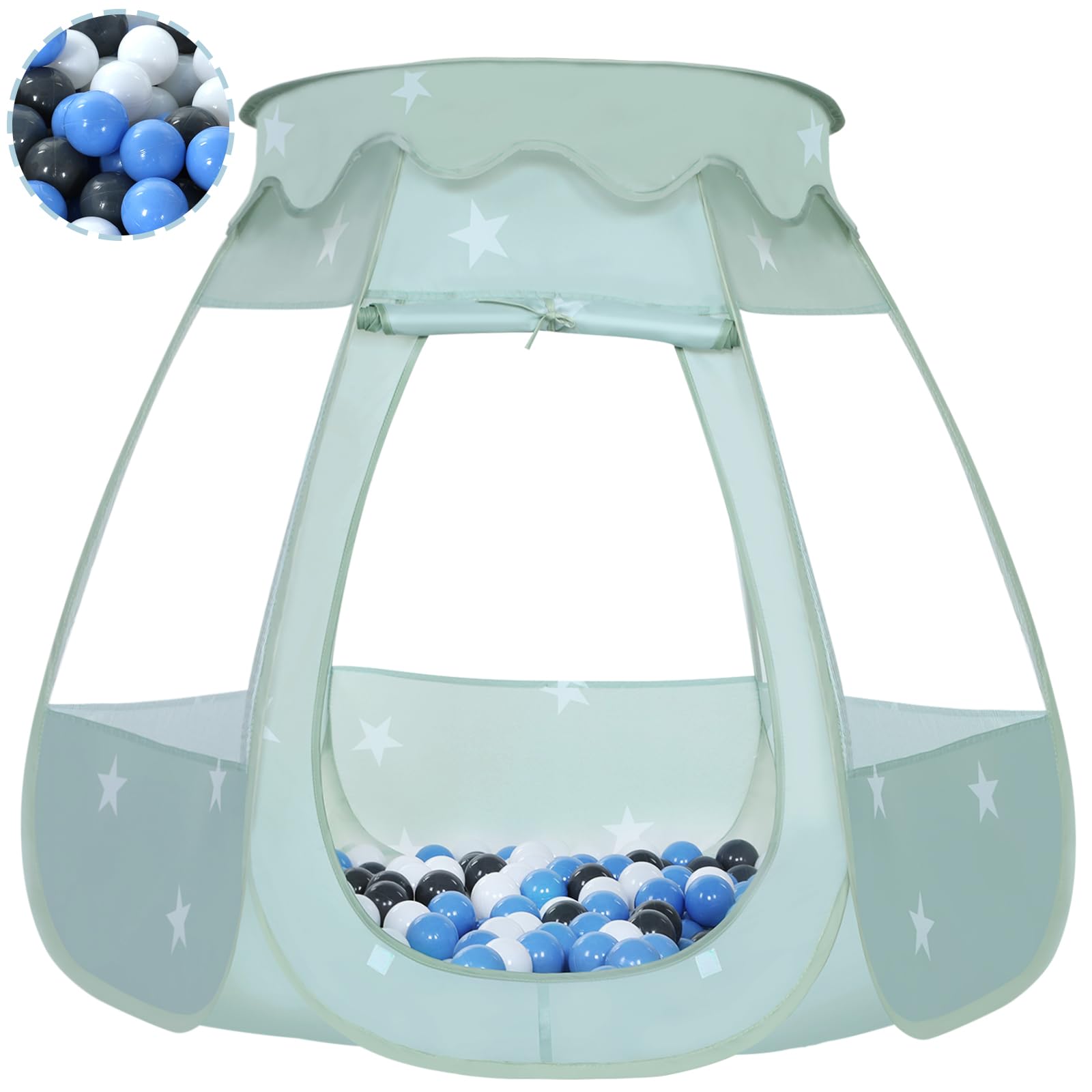Photo 1 of Wilhunter Baby Ball Pit for Toddler with 50 Balls, Kids Pop Up Play Tent for Girls, Princess Toys Gifts for Children Indoor & Outdoor Playhouse (Celadon: Gray/White/Babyblue, 109x90cm/50 Balls)