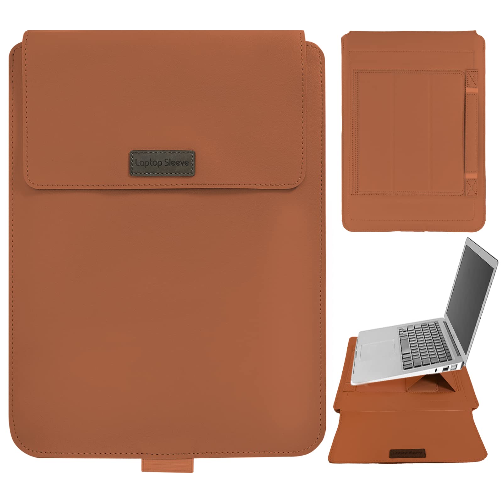13-14In Laptop Sleeve Integrate with Adjustable Stand & Mouse Pad, Leather Case Bag for MacBook Pro M2/M1 Pro/Max A2779 A2442, MacBook Air 13, 13.5 Surface Laptop 5/4/3/2/1-Bronze