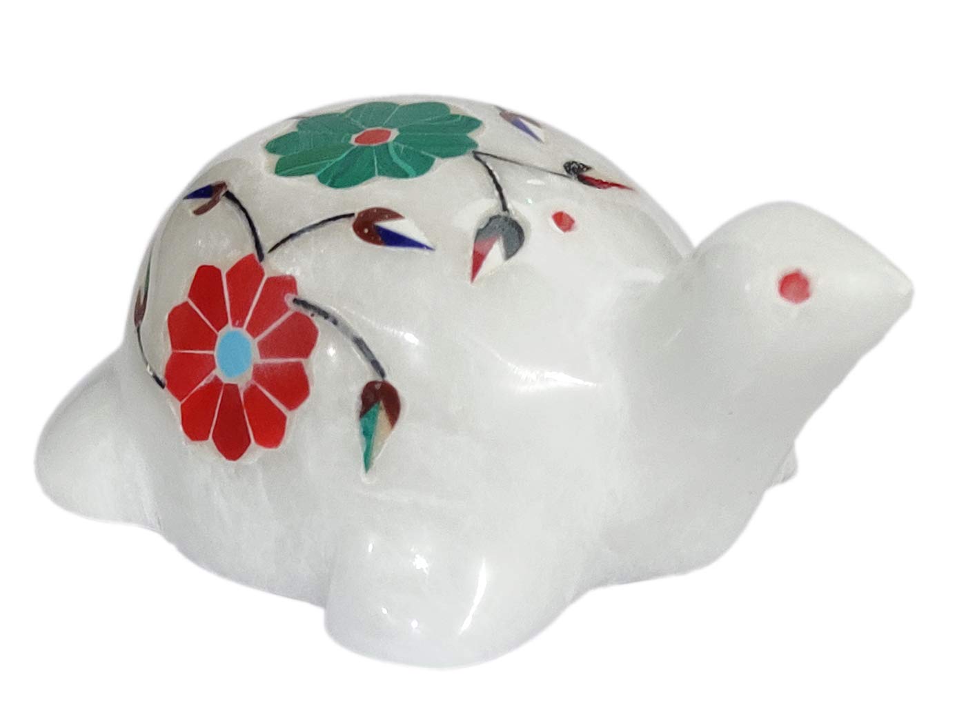 Purpledip Marble Statue 'Travelling Tortoise': Gemstone Inlay Collectible Showpiece Gift (11664)