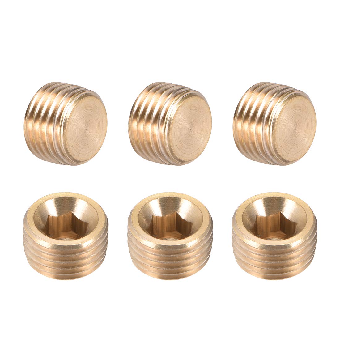 sourcing map Brass Hex Socket Pipe Fitting, G1/4 Male Thread Hose Adapter Connector, for Garden Pipe Pneumatic Solenoid Valve, 6Pcs
