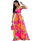 Nuofengkudu Womens Chiffon Deep V-Neck Stripe Printed Maxi Dress Unique Loose Summer Boho Dresses High Waiste(S-5XL)
