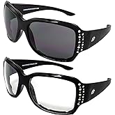 Birdz Eyewear LadyBird Women's Padded Motorcycle Sunglasses 3 Pairs Rhinestone Black Frames