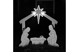 Teak Isle Holy Family Nativity Lit Star Outdoor Set. Weatherproof Nativity Scene for Yards. Christmas Decor. Made in USA, Durable Materials, Simple Assembly, Compact Storage. White. Solid Plastic.